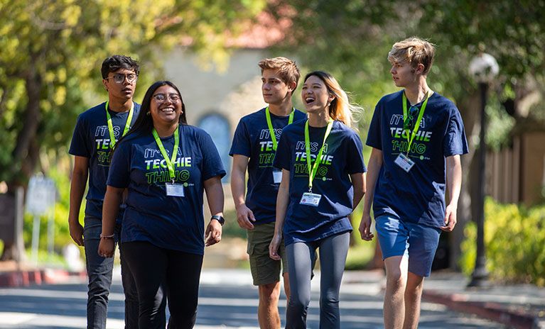 campers walking stanford campus